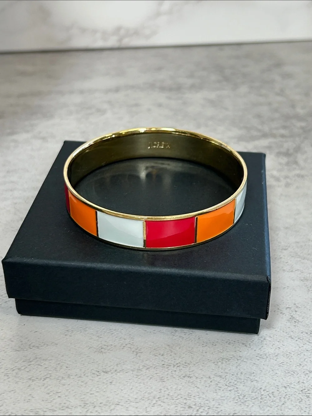 J. Crew Gold-Tone Enamel Bangle in Orange, Red, White - Picture 2 of 5